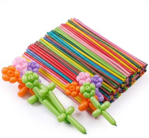 Ruwnii Modelling Balloons, Long Balloons, 200 Pac 260 Balloons | with hand pump,latex balloon modelling kit in assorted colours for animals, flowers, party games and decorations