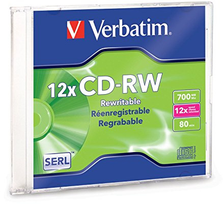 Verbatim CD RW, 4X 12X High Speed, 80 minutes, 700MB, Branded, Slim Case, 1/Pack (VER95161) Category: CD Media