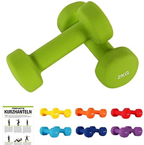 MSPORTS Hanteln Set Premium 0,5-5 kg Kurzhanteln Paar inkl. Übungsposter und Workout App - Calisthenics Equipment | 2 kg - Hantelset