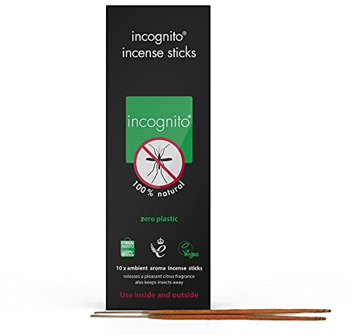 INCOGNITO AntiMosquito Citronella incense Sticks sticks Lasting Up To 2 hours Insect and Mosquito Repellent Suitable For Indoors Outdoors Citronella Natural Refreshing Incense Burners, Black, 10 count
