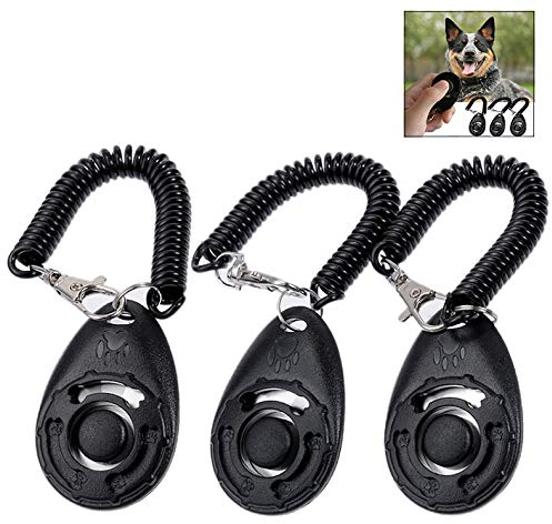 LHKJ 3 Stück Hunde Clicker, Profi Klicker mit Spiralarmband, Clickertraining für Hunde Katzen,Schwarz