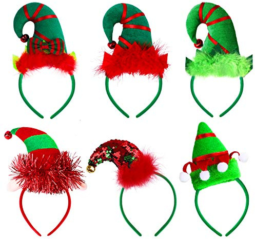 Aneco 6 Pack Assorted Creative Elves Headband Christmas Elf Costume Headwear Elf Hair Hoop for Christmas Party Accessoriess