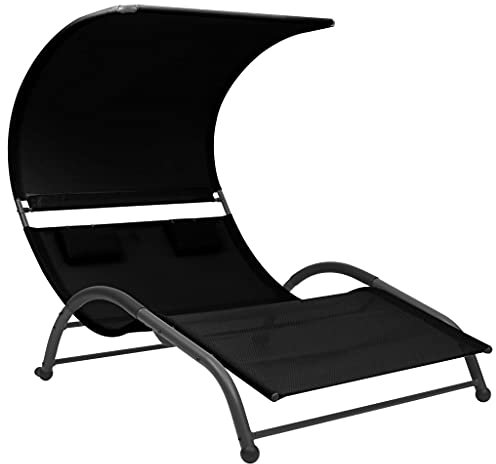 YITHOPI Gartenliege, Relaxliege, Sonnenliege, Sonnendach, für 2 Personen, extrabreite 190 x 137 x 158 cm Liegefläche, ergonomisch, Polyester-Gittergewebe, 200 kg max, Schwarz