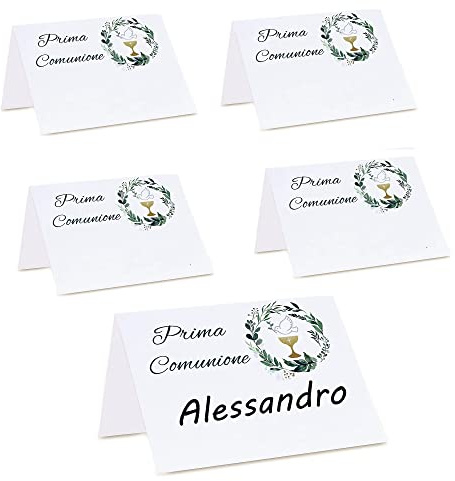 MKISHINE 40PCS Segnaposto per Prima Comunione,Segnaposto in Cartone Spesso 300g,Segna Tavoli Semplice da Scrivere e Piegare per Il Matrimonio Battesimo Comunione Festa Compleanno