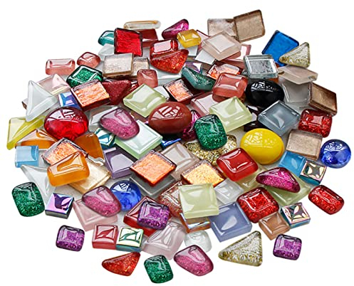 200g Mixed Color Crystal Mosaic Tiles, Small Transparent Glass Mosaic Tiles for Craft Bathroom Kitchen Home Decoration DIY Art Projects (Irregular)