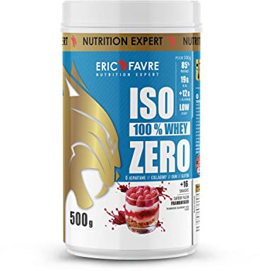 ISO WHEY ZERO 100% Pure Protéine - Pure Whey Protéine Isolate Savoureuse Pour Prise de Masse Musculaire - Assimilable Rapidement - 500g - Saveur Framboisier - Eric Favre