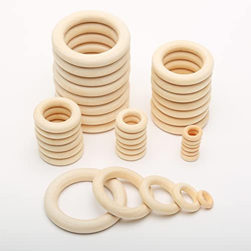 120 x träringar för hantverk, makramé, makramé träringar för hänge, gör-det-själv-tillbehör för smyckestillverkning, naturliga träringar 50 mm 40 mm 30 mm 20 mm 15 mm