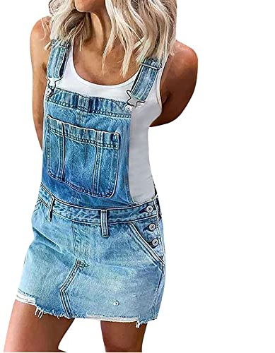 Sawmew Jeanskleid Damen Latzkleid Jeans Jeanskleid Langarm Damen Blau Denim Kleid Jeanskleid Damen Kurz Jeanskleid Damen Kleid 90er Jahre Damen Sommer Herbst Hemdkleid Blusenkleid (Color : Blue, Siz
