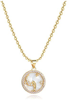 Pisces Astrological Pink CZ Constellations Zodiac Sign Necklace for Women Birthday Birthstones Jewellery Gift for Daughter Family Round Gold Opal Pendant