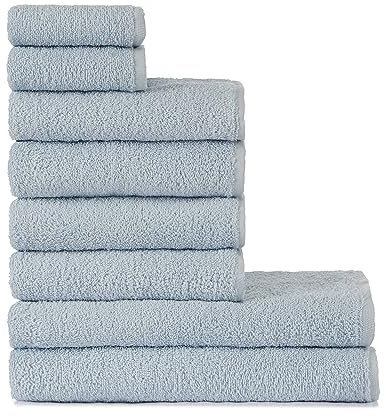 nottoc Handtücher Set Babyblau - 100% Baumwolle mit Aufhänger - 2 Badetuch, 4 Handtücher und 2 Gästetücher - Frottier & Weich - Hellblau