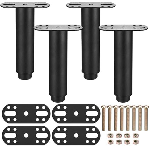 4 Pcs Pied de Lit Sommier a Lattes, Pieds de Lit Réglable 15-25 cm, Pied de Sommier à Lattes, Metallique Pieds de Meuble Réglables, Pied de Meuble pour Table Chaise Armoires Canapé Jambe