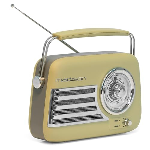 Madison - FREESOUND-VR40OGR-MAT - Radio Vintage 30W sur Batterie Longue autonomie - Bluetooth, USB & FM - Vert Olive Mat - Vintage, Nostalgie, rétro