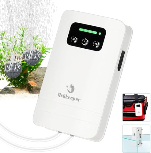 fishkeeper Battery Powered Aquarium Air Pump, USB Rechargeable Aerator Fish Tank Air Pump for 5-125 Gallons Portable Oxygen Pump for Outdoor Fishing, Power Outages and Emergency (4W 80GPH)