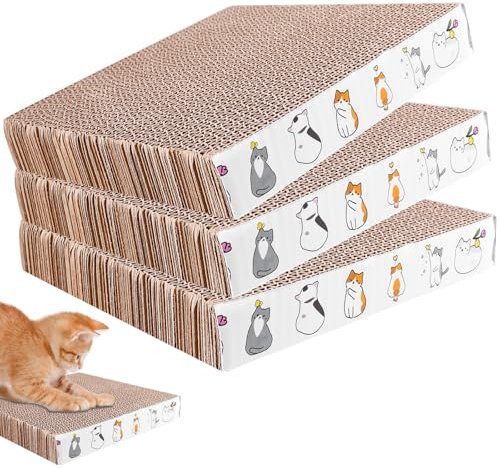 3 Stück Kratzbrett für Katzen, Wellpappe Kratzbretter, 21 * 21cm Quadrat Kratzpappe, 3.3cm Dickes Kratzmatte, Beidseitig Erhältlich Katzenkratzbretter, Kratzteppich (Braun)
