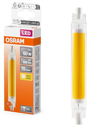 OSRAM Lampada LED multicolore sottile LED Slim Line con attacco retrofit R7s, 8 W / 806 lm, luce bianca calda e trasparente con 2700 K, non dimmerabile, IP20, vetro senza piombo, diametro 16 mm.