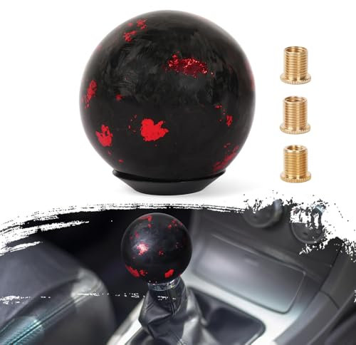muge racing Universal Gear Shift Knob Forged Carbon Fiber Ball Type Stick Shifter with 3 Adapters,Red