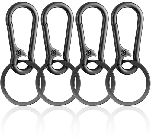 4 stycken karbinhake nyckelringar, liten kroknyckelring, karbinhake, metallkarbinhake, för bilnycklar, ryggsäckar, camping, resor (grå)