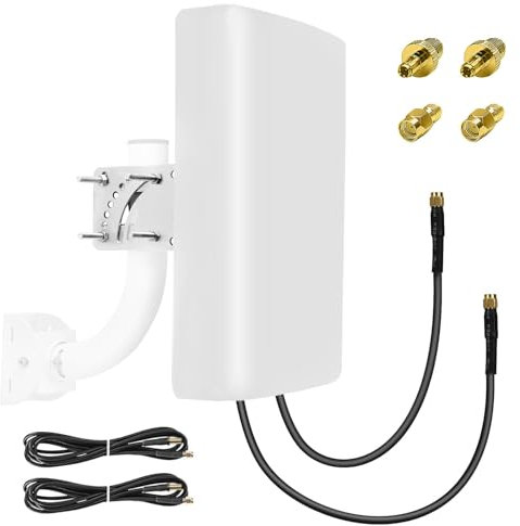 Maswell 4G 5G Directional 2X2 MIMO Antenna Outdoor, High Gain 10dBi, 700-3800MHz Cellular Signal Enhancer with 10km Range, SMA-Male LMR240 Equivalent Cables & TS9/RP-SMA