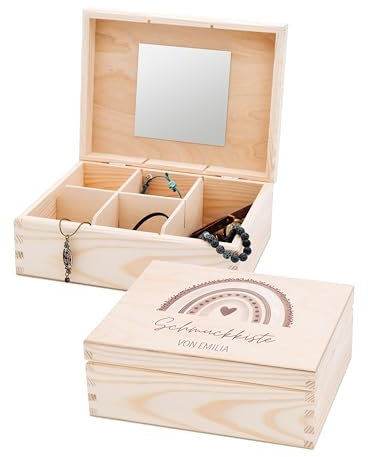 wunderwunsch Schmuckkästchen, Schmuckschatulle, Schmuckbox Mädchen, Geschenk Girls, Schmuckdose, individuell personalisiert als niedliche und individuelle Geschenkidee (Regenboen rosa)