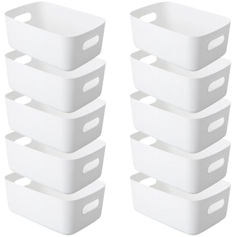YUNSHANGHE 10 Stück Aufbewahrungsbox Kunststoff Aufbewahrungskorb mit Griffen, 30x20x12cm Aufbewahrung Kunststoffbox, für Küchenschrank Badezimmer Regal Desktop Organizer Boxen (Weiß)