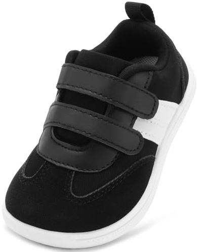 STQ KIDS Boys Trainers Toddler Wide Toe Box School Shoes Lightweight Barefoot Kid First Walking Shoe Casual Comfort Running Tennis Sneaker Classical Black White 9.5 UK Toddler