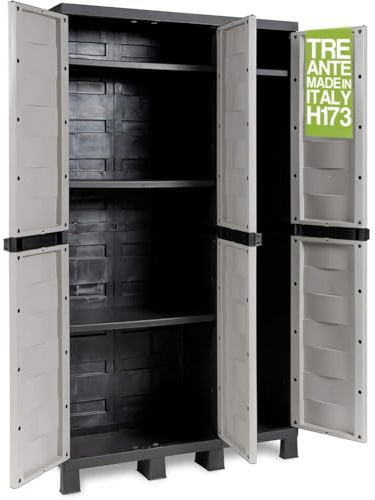 BAKAJI Mueble Armario de Polipropileno para Exterior e Interior, Mueble con Triple Puerta Resistente a los Rayos UV y Estante Ajustable, Ideal para jardín, balcón, baño, Oficina (3 Puertas)