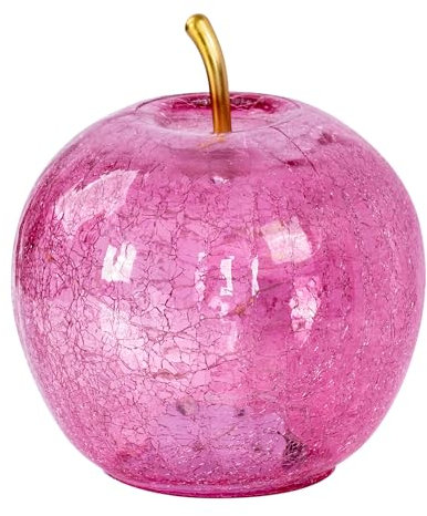 LED Apfel H17cm Rosa Glas Dekolampe Timer Tischlampe Stimmungslicht Pink Dekoleuchte Crackle Look