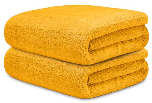 DECASATEXTIL Juego 2 Toallas Baño Grandes 70x140cm Algodón 450g/m² – Suaves y Absorbentes – Toallas de Ducha para Hogar, Gimnasio o Hotel (Oro)