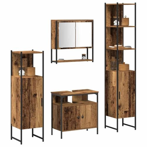 vidaXL Set di mobili per Il Bagno con Lo scaffale 4 PCS Legno Vecchio, Set di mobili Moderni per Il Bagno, Organizer da Parete Rettangolare, Grande Spazio, Design Elegante per la Vita Urbana
