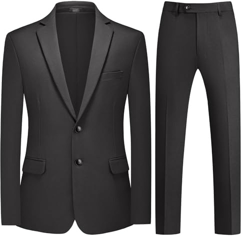 MODFUL Mens Suit Wool Blend 2 Piece Tweed Blazer Jacket Trousers Set Classic Business Casual (Black, M)