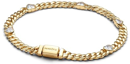 PANDORA Timeless Herz Cuban-Gliederarmband mit 14 Karat vergoldeter Metalllegierung und Zirkonia, Größe: 18cm, 564226C01-18