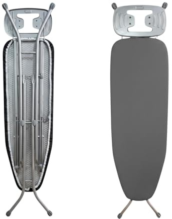 Mesa de Planchar Tabla para Plancha de Vapor Universal Ajustable para Diestros y Zurdos, No se Desliza, Plegable Color Gris. 110x33cm + Reposa planchas metálico con Puntos de Silicona