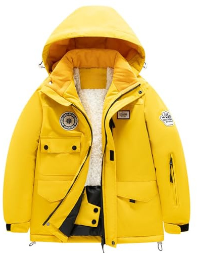 Veste de ski imperméable pour garçons – Manteau d'hiver coupe-vent avec doublure en polaire épaisse matelassée – Vêtement d'extérieur à capuche confortable