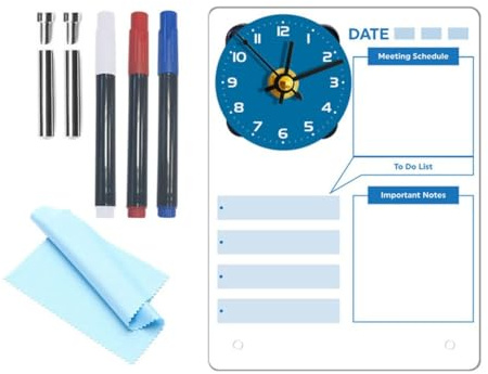 FACAIIO Calendario acrílico vertical de 6 x 7.9 pulgadas con 3 marcadores para la organización del hogar, oficina, aula, rojo, azul y blanco