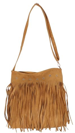 Ciieeo Vintage Wildleder Umhängetasche mit Quasten Verstellbare Retro Schultertasche im Western Stil Boho Fransentasche für Alltag Shopping und Festivals