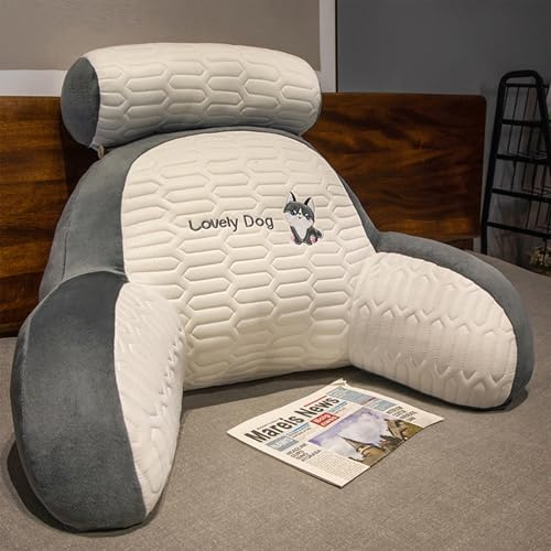 Cuscino da lettura 2 in 1 con rivestimento in seta ghiacciata, nucleo in lattice e memory foam, supporto lombare rinfrescante multifunzionale per il relax a letto e sul divano,Husky-70*50*30CM