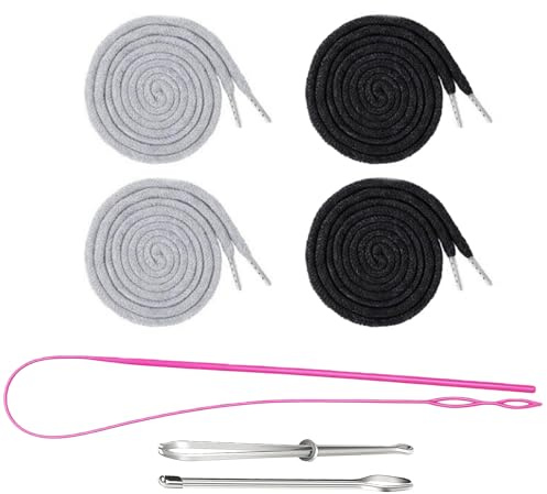 Honoflux 4Pcs 50Inch Replacement Cord, Cotton Drawstring for Hoodies/Sweatpants/Sweaters/Jogging Bottoms/Sports Trousers (Black/Grey)