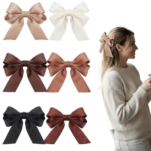 ZIOYANE Set of 6 Hair Bows, Hair Barrettes Soft Satin Bow Non-Slip Clips for Everyday & Special Occasion Clip (6 Colours)