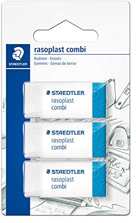 Staedtler Rasoplast Combi 526 Bt - Blister 3 Gommes Blanches Et Bleue Sans Latex 526 Bt30