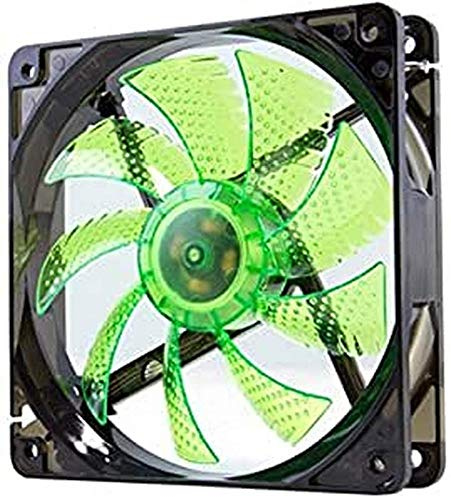 Nox Coolfan -NXCFAN120LG- Ventilador Caja PC 120mm, 9 aspas traslúcidas, rodamientos larga duración, 4 LEDs, silencioso, conector 3 y 4 pines, color verde - negro