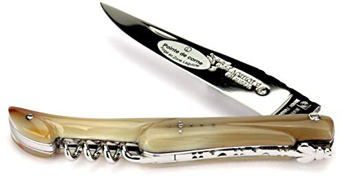 Laguiole en Aubrac Messer - 12 cm - Hornspitze - Korkenzieher - Stahl glänzend - original Frankreich Taschenmesser