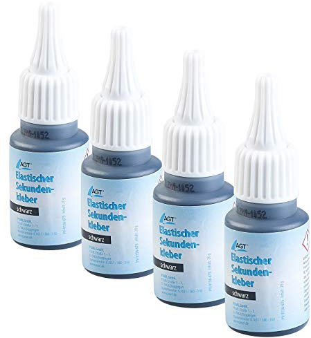 AGT Modellbau-Kleber: 4er-Set elastische Sekundenkleber mit Dosierspitze, schwarz (Flüssiger Sekundenkleber elastisch, Lederkleber)