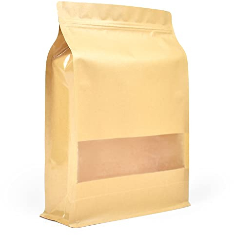 Evergreen Goods 50x Bolsas de Papel Kraft con Ventana de Fondo Plano (200 × 300 mm) - Bolsas de Papel para Aperitivos - Sobres de Paper Kraft para Granos de Café, Nueces, Semillas y Más