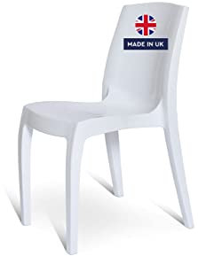 4FF Plastic dining chair - Extra-strong, Durable, UV Resistant and Stackable chairs for Dining, Garden, office, Deck and kitchen (1, White)