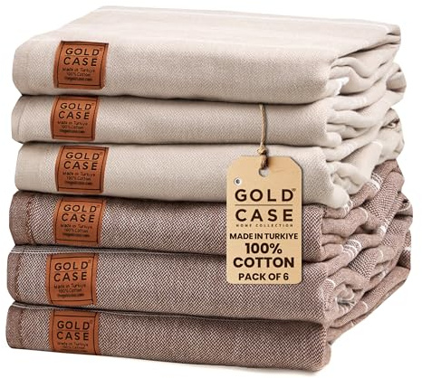 Gold CASE LYCIA Turkish Beach Towel Set of 6 – 100% Cotton Turkish Beach Towels Bulk 70 x 38'' – LYCIA Oversized, Quick Dry & Sand Free Beach Towel – Lightweight Towels Set in Mocha Mousse