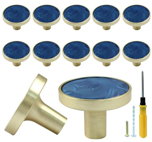Bonsicoky Lot de 12 boutons ronds dorés pour tiroirs de commode, armoire de cuisine, porte, meubles décoratifs, bleu marine