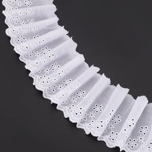 FINGERINSPIRE 13.7M Borde de Encaje de Algodón 95~100mm de Ancho Cinta de Encaje con Ojales Blanco Borde de Encaje Bordado Floral Borde Ondulado para Vestidos Ropa Bolsos Ropa para Mascotas