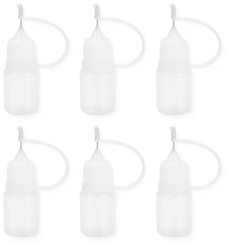 JEYORZY 6 Stück Nadelflaschen-Applikator, Nadelspitzen-Kleberflasche, Präzisionsflasche zum Selbermachen, Quetschflasche mit feinen Spitzen für Flüssigkeit, Kleber, Öl, Acrylfarbe, 5ml