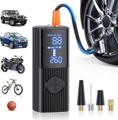LeuKoles Elektrisk luftpump 150PSI med 12 000 mAh batteri och 3 x snabbpumpning – bärbar batterikompressor för bil, cykel, motorcykel