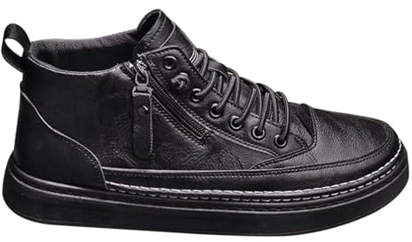 Generisch Chaussures de travail en cuir pour homme - Chaussures de randonnée pour homme - Avec fermeture éclair - Antidérapantes - Semelle plate - Chaussures de loisirs - En cuir synthétique - Couleur